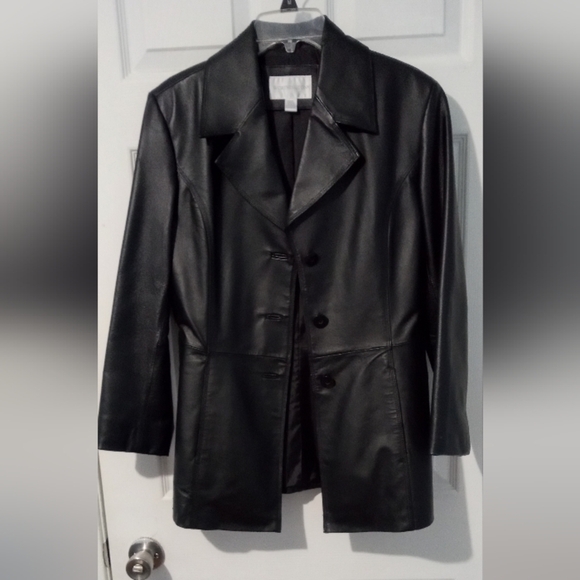 Worthington Black Leather Jacket Tailored Glossy Finish - Picture 1 of 4